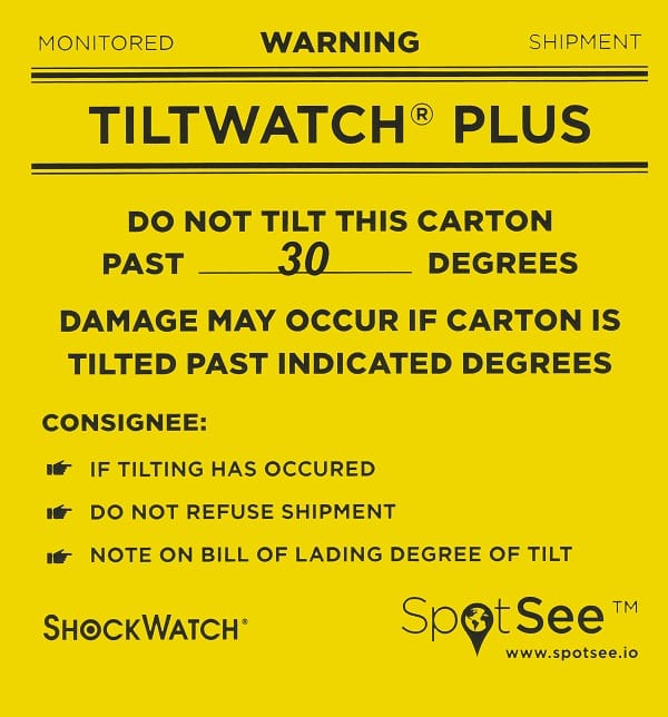 image de l'étiquette de positionnement de l'indicateur de renversement TiltWatch Plus