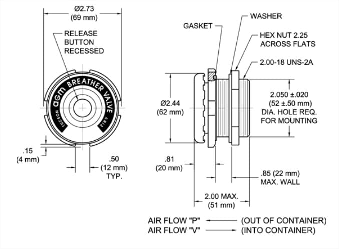 Illustration du manuel pour soupape de régulation de pression pour conteneur