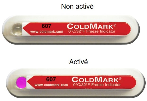 Indicateur de gel Coldmark activé et non activé