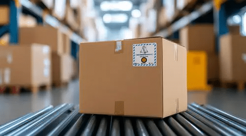 Etiquette IATA sur colis avec indicateur de température